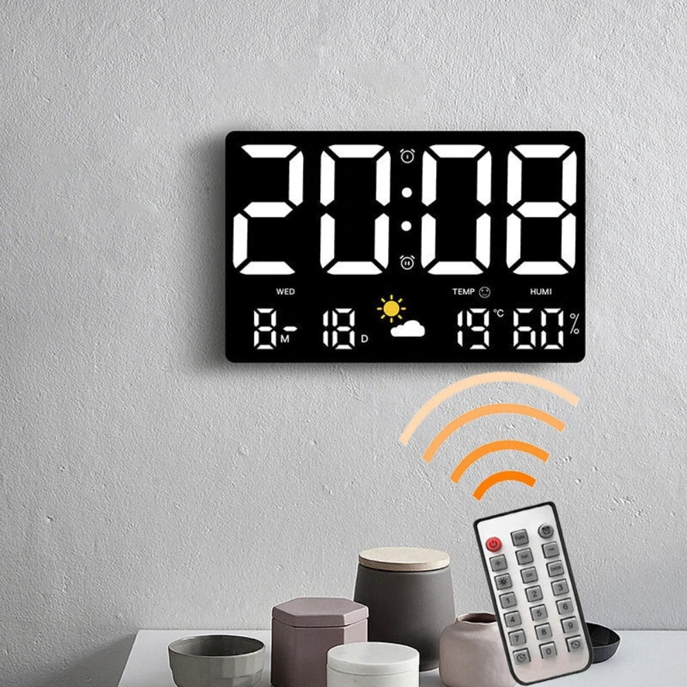 Large Digital Wall Clock with LED Display, Remote Control, Auto Brightness, Temperature, Humidity, Date, Week, 12/24H Image 1