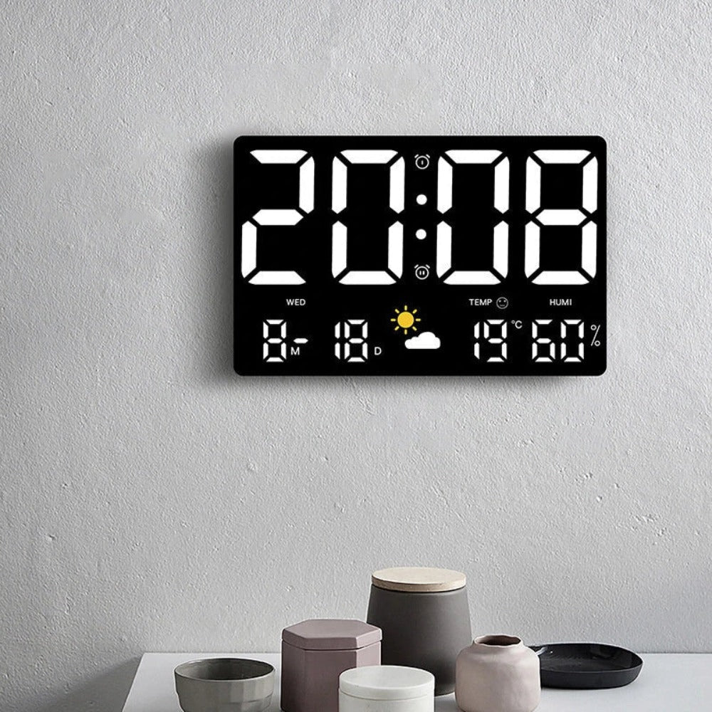 Large Digital Wall Clock with LED Display, Remote Control, Auto Brightness, Temperature, Humidity, Date, Week, 12/24H Image 2