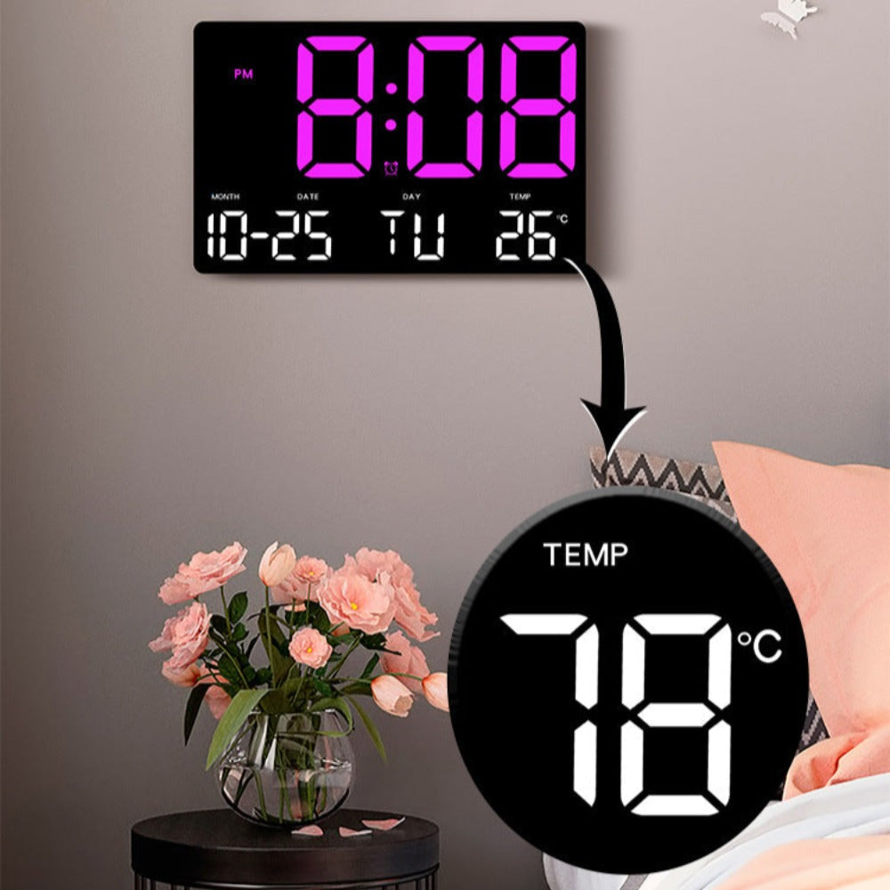 Large Digital Wall Clock with LED Display, Remote Control, Adjustable Brightness, Indoor Temperature, Date, Week, 12/24H Image 10