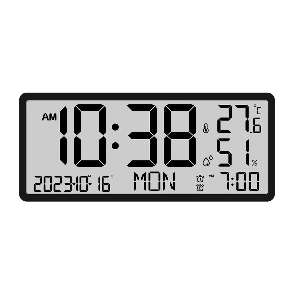 Large LCD Digital Wall Clock with Temperature and Humidity Display, Alarm, Desktop and Hanging Options for Home and Image 2