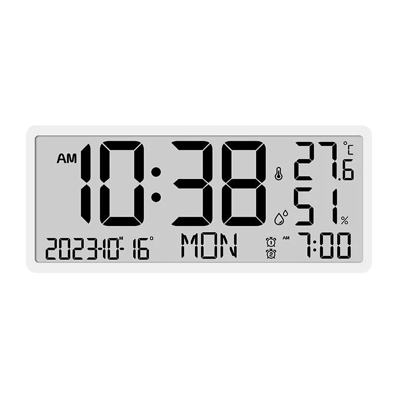 Large LCD Digital Wall Clock with Temperature and Humidity Display, Alarm, Desktop and Hanging Options for Home and Image 3