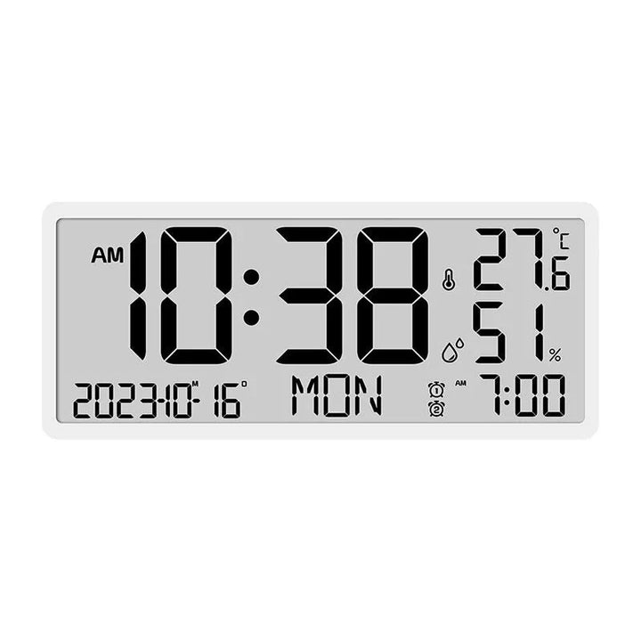 Large LCD Digital Wall Clock with Temperature and Humidity Display, Alarm, Desktop and Hanging Options for Home and Image 3