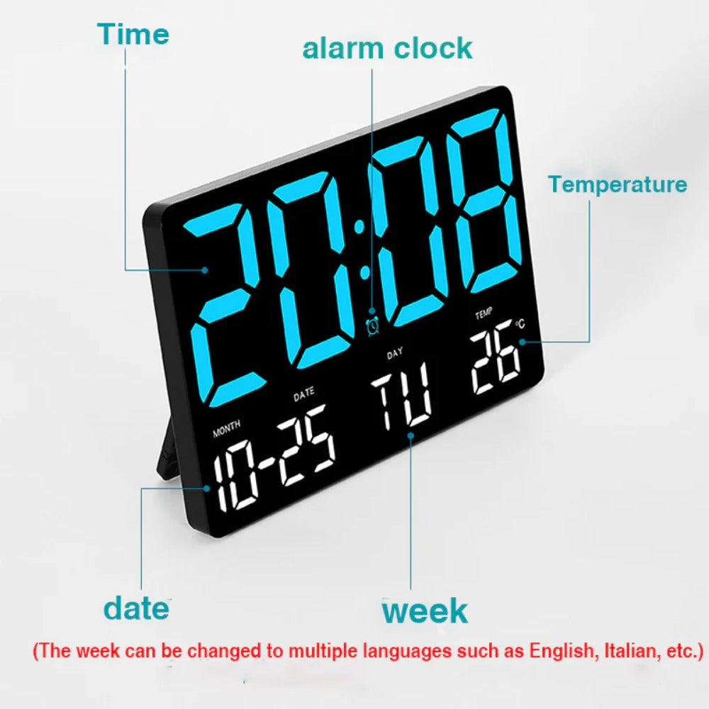 Large Digital Wall Clock with LED Display, Remote Control, Adjustable Brightness, Indoor Temperature, Date, Week, 12/24H Image 12