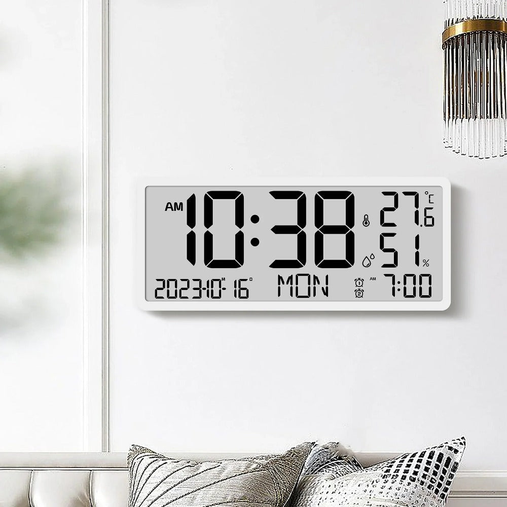 Large LCD Digital Wall Clock with Temperature and Humidity Display, Alarm, Desktop and Hanging Options for Home and Image 7