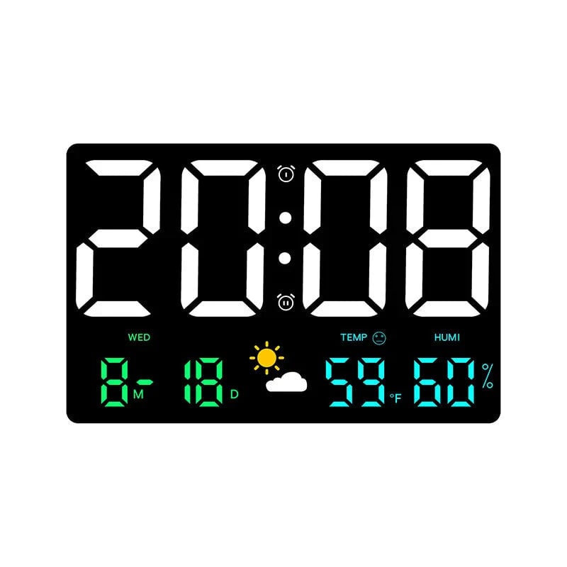 Large Digital Wall Clock with LED Display, Remote Control, Auto Brightness, Temperature, Humidity, Date, Week, 12/24H Image 1