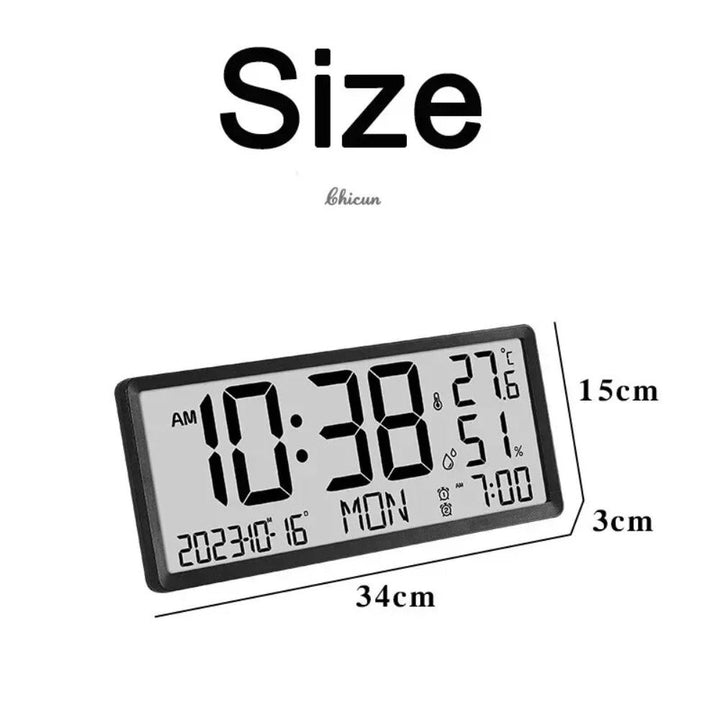 Large LCD Digital Wall Clock with Temperature and Humidity Display, Alarm, Desktop and Hanging Options for Home and Image 9