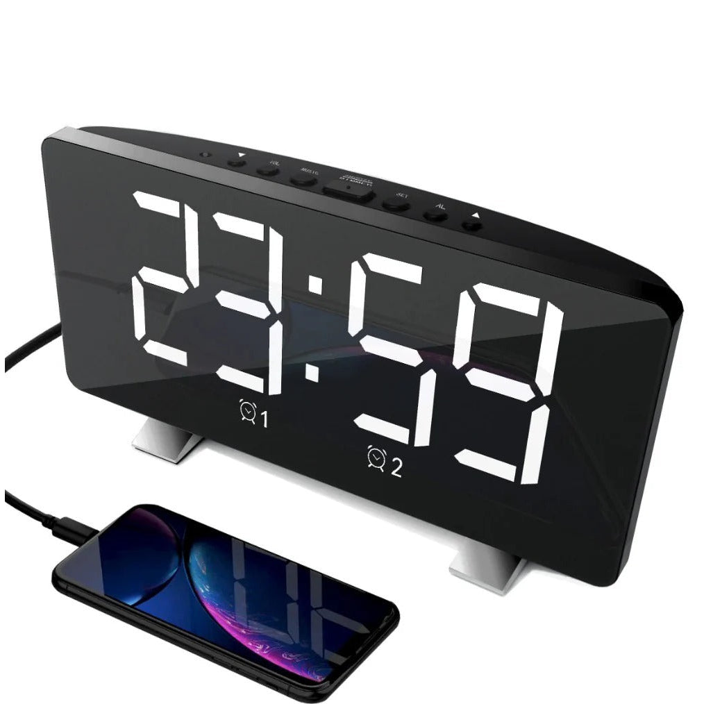 LED Digital Alarm Clock with Mirror, USB Charging, Adjustable Brightness, 10 Music Options, and Memory Function Image 1