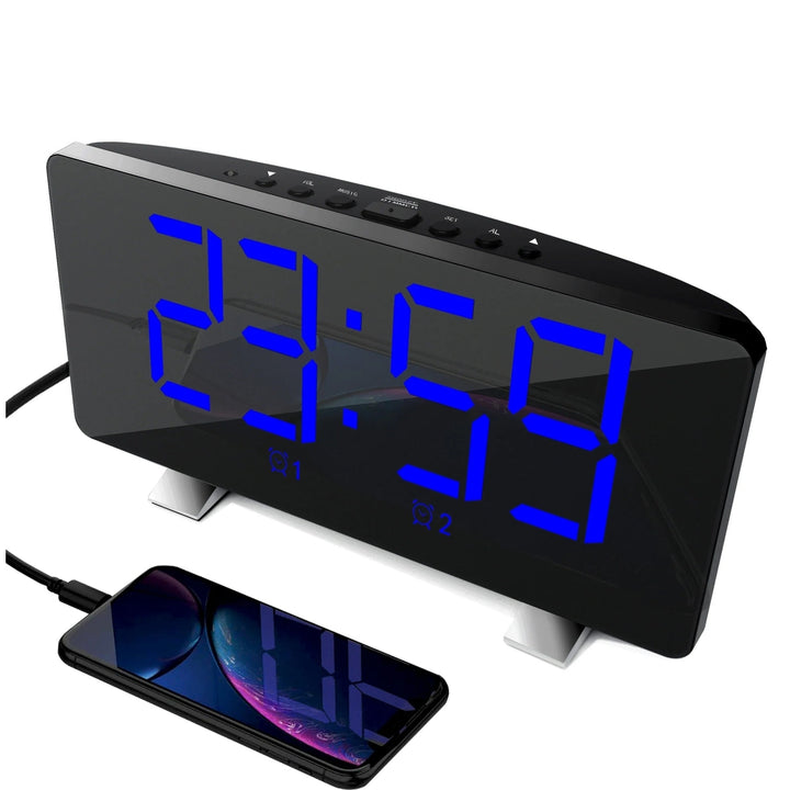 LED Digital Alarm Clock with Mirror, USB Charging, Adjustable Brightness, 10 Music Options, and Memory Function Image 3