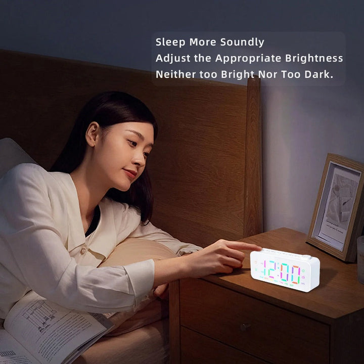 LED Digital Alarm Clock with FM Radio, Dual Alarm, Snooze, USB Charging Port, and Dimmable Night Light for Bedroom, Image 7