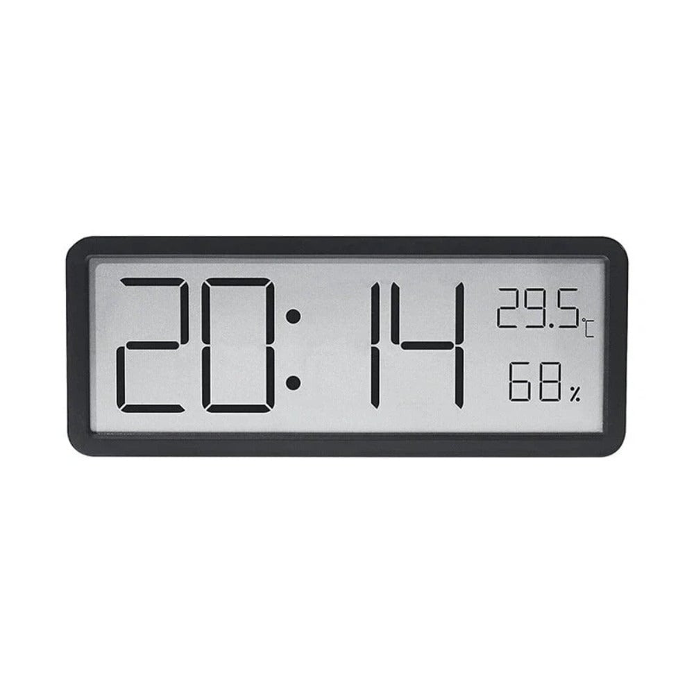 LCD Digital Wall Clock with Temperature, Humidity, and Time Display - Battery Powered Desktop Clock Image 1