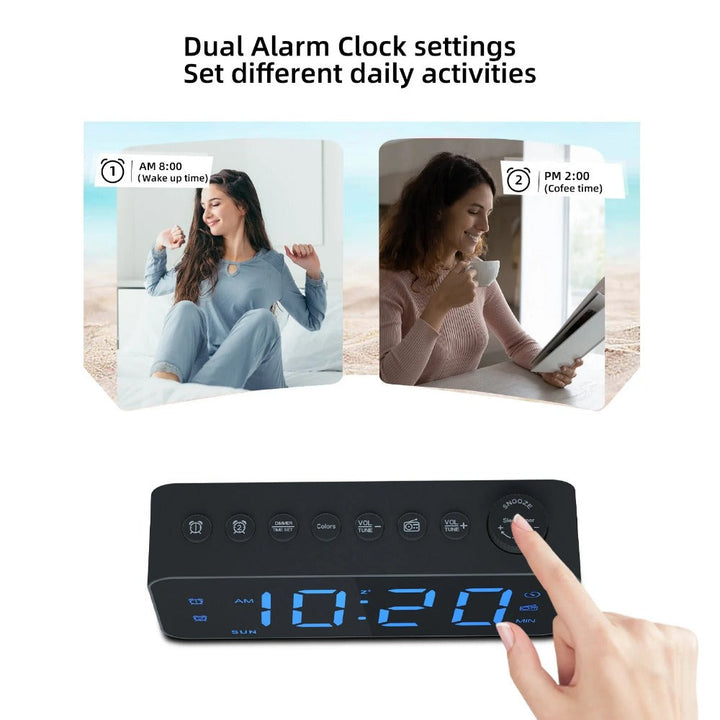 LED Digital Alarm Clock with FM Radio, Dual Alarm, Snooze, USB Charging Port, and Dimmable Night Light for Bedroom, Image 9