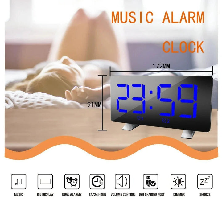 LED Digital Alarm Clock with Mirror, USB Charging, Adjustable Brightness, 10 Music Options, and Memory Function Image 8