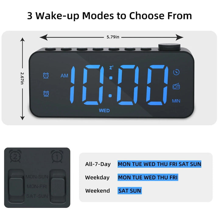 LED Digital Alarm Clock with FM Radio, Dual Alarm, Snooze, USB Charging Port, and Dimmable Night Light for Bedroom, Image 11