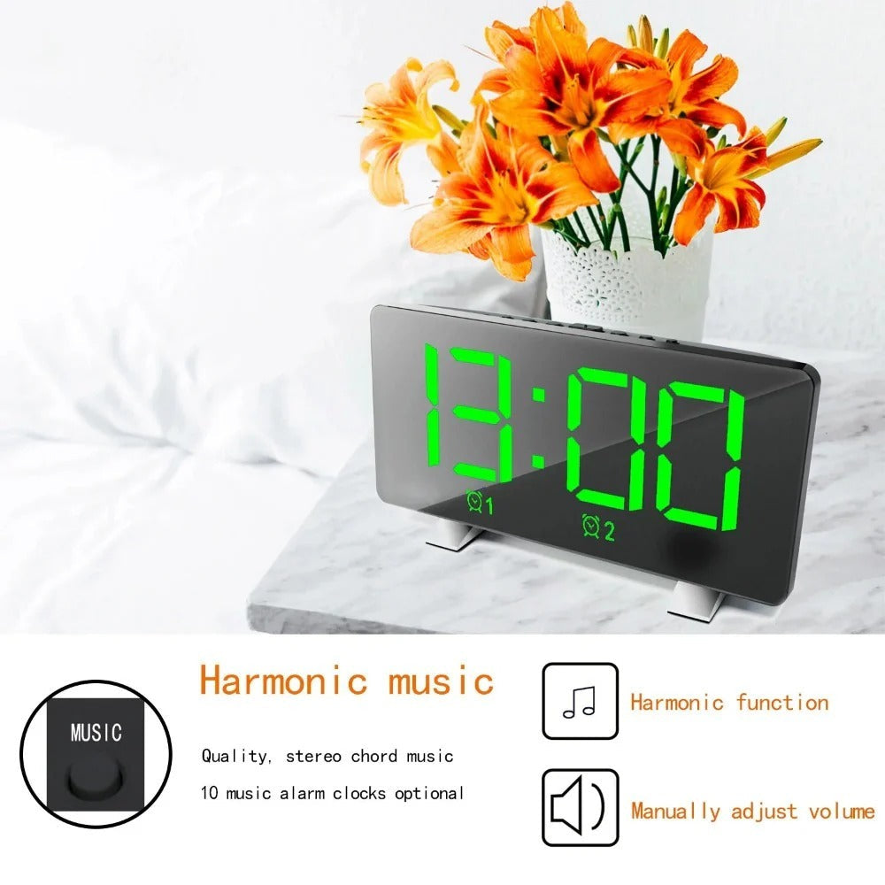 LED Digital Alarm Clock with Mirror, USB Charging, Adjustable Brightness, 10 Music Options, and Memory Function Image 11