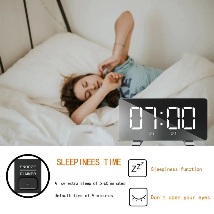 LED Digital Alarm Clock with Mirror, USB Charging, Adjustable Brightness, 10 Music Options, and Memory Function Image 12