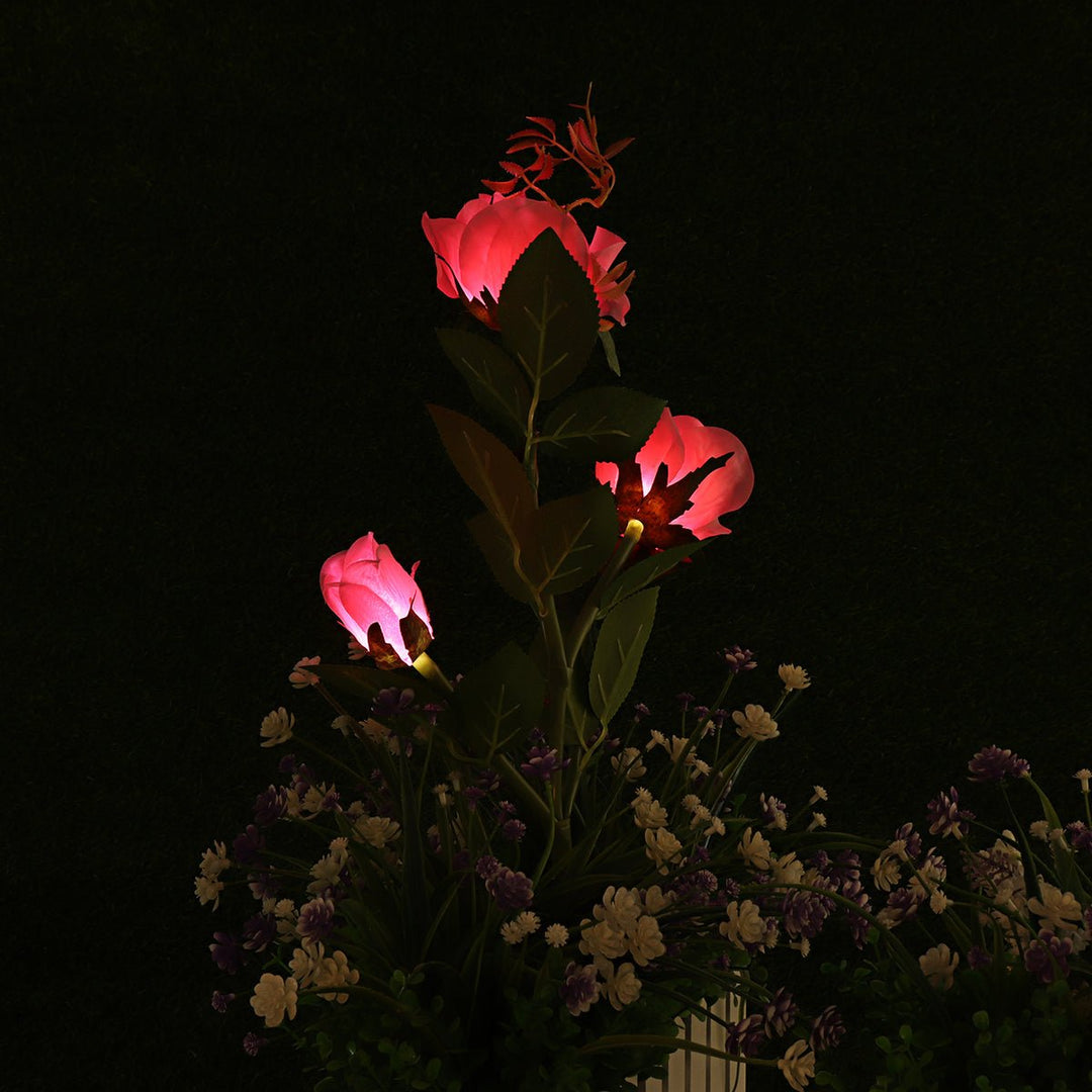 LED Solar Rose Flower Lawn Light Outdoor Garden Stake Lamp Landscape Path Yard Lamp Decor,DTTT Image 1