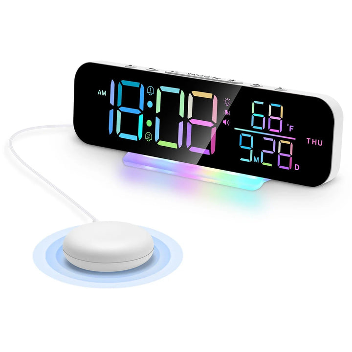 Loud Vibrating Alarm Clock with Bed Shaker for Heavy Sleepers, RGB LED Night Light for Image 2