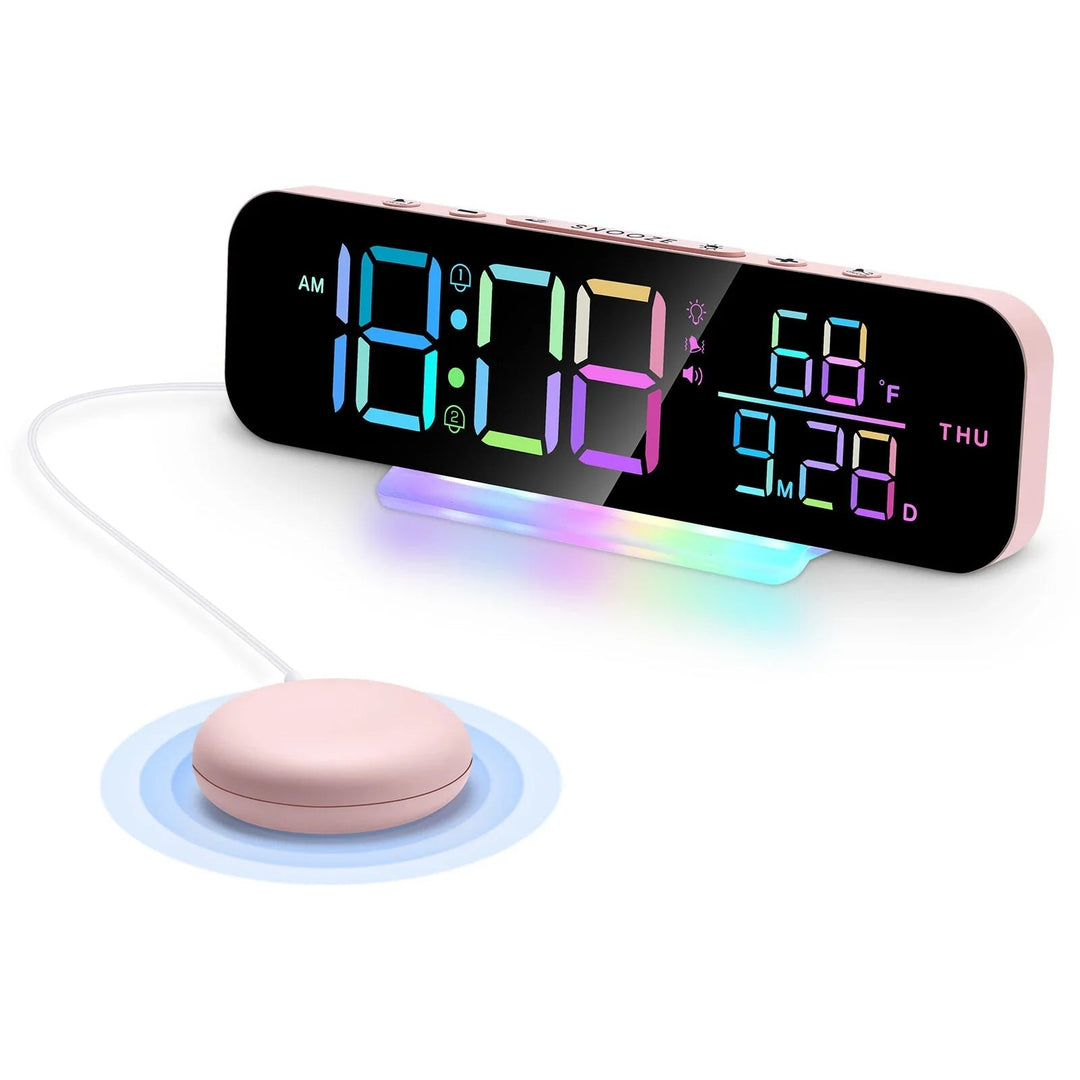 Loud Vibrating Alarm Clock with Bed Shaker for Heavy Sleepers, RGB LED Night Light for Image 3