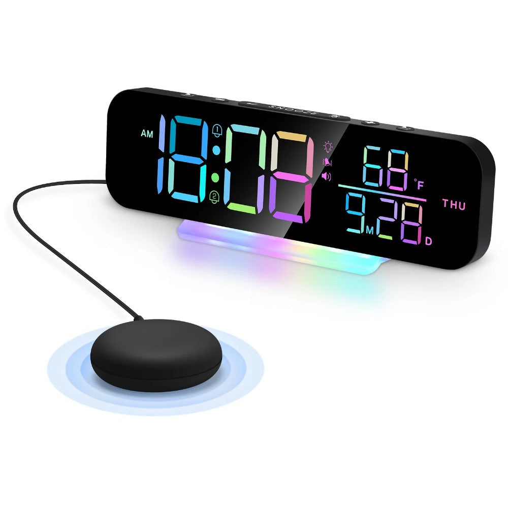 Loud Vibrating Alarm Clock with Bed Shaker for Heavy Sleepers, RGB LED Night Light for Image 4