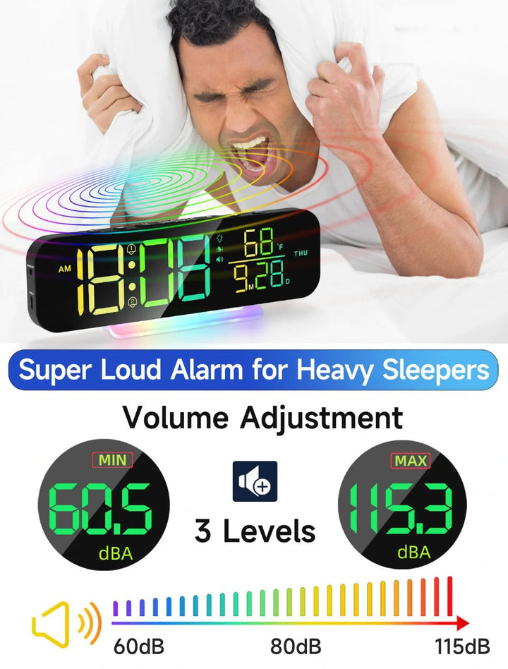 Loud Vibrating Alarm Clock with Bed Shaker for Heavy Sleepers, RGB LED Night Light for Image 6