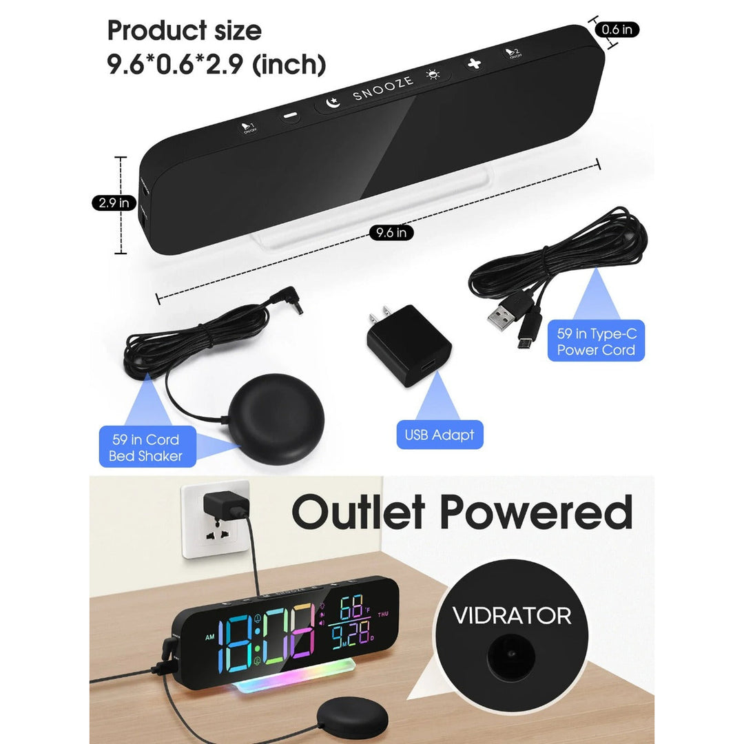 Loud Vibrating Alarm Clock with Bed Shaker for Heavy Sleepers, RGB LED Night Light for Image 10