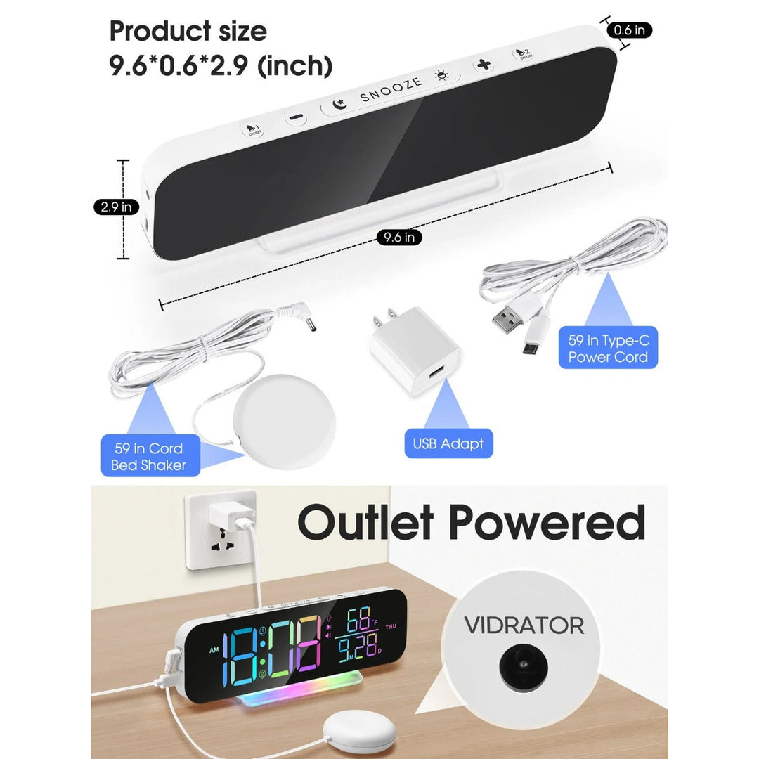 Loud Vibrating Alarm Clock with Bed Shaker for Heavy Sleepers, RGB LED Night Light for Image 11