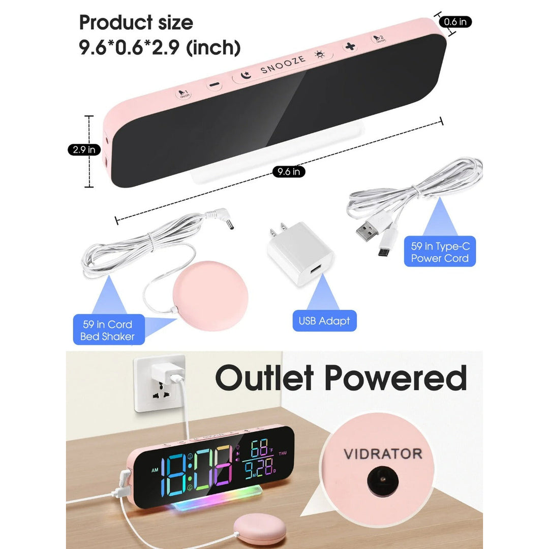 Loud Vibrating Alarm Clock with Bed Shaker for Heavy Sleepers, RGB LED Night Light for Image 12