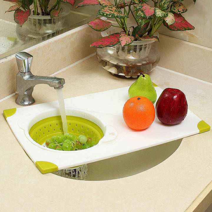 Multi-Function 2 In 1 Chopping Board Folding Drain Basket Kitchen Cutting Board Image 4