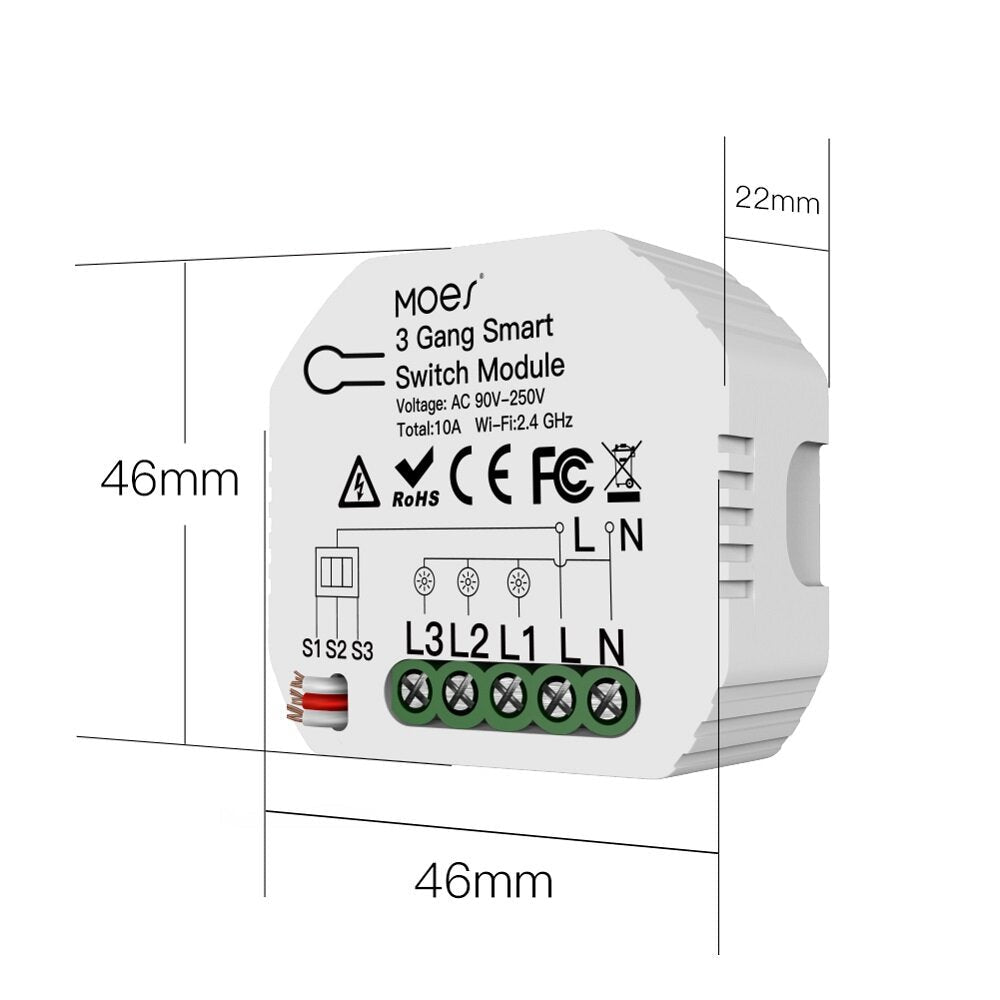 Mini WiFi Smart Light Switch 3 Gang 1/2 Way Module Smart Life/Tuya App Control for Amazon Alexa and Google Home Image 2