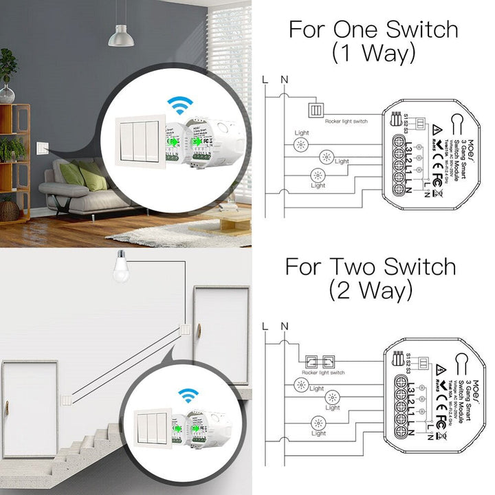 Mini WiFi Smart Light Switch 3 Gang 1/2 Way Module Smart Life/Tuya App Control for Amazon Alexa and Google Home Image 6