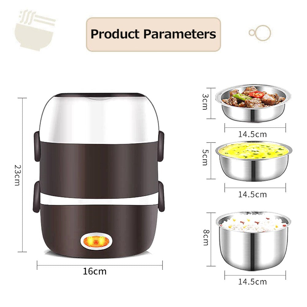 Electric Lunch Box Three layers Stainless Steel Heating Rice Office Worker Plug In Electric Heating Thermal Insulation Image 4