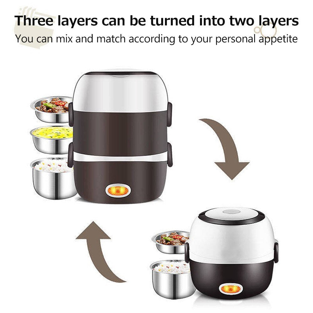 Electric Lunch Box Three layers Stainless Steel Heating Rice Office Worker Plug In Electric Heating Thermal Insulation Image 9