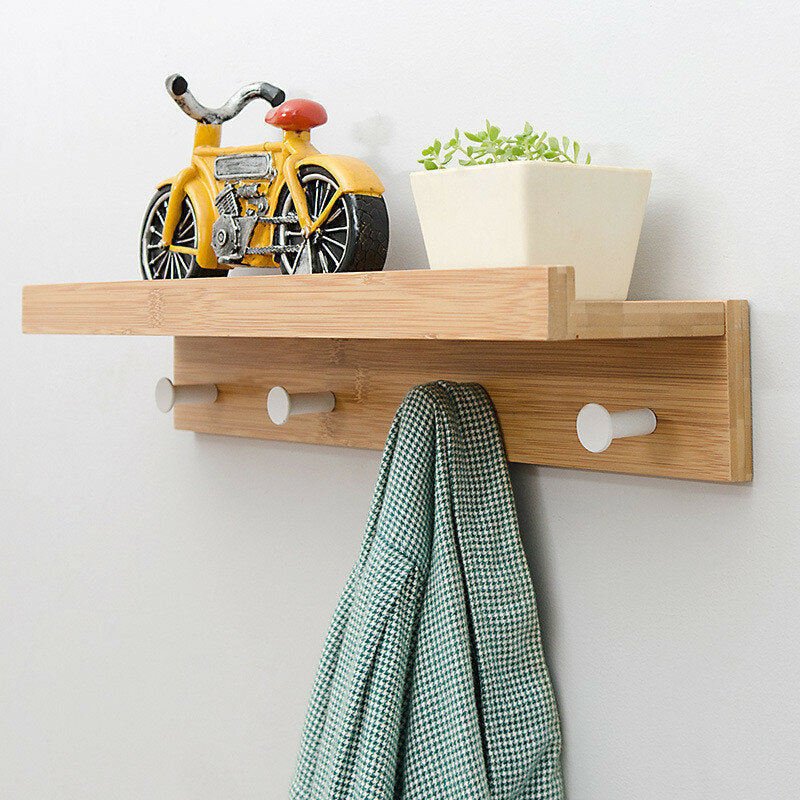 Mrosaa In-line Partition Wall-mounted Solid Wood Hook Rack Wall Shelf Rack Storage Holder Image 2