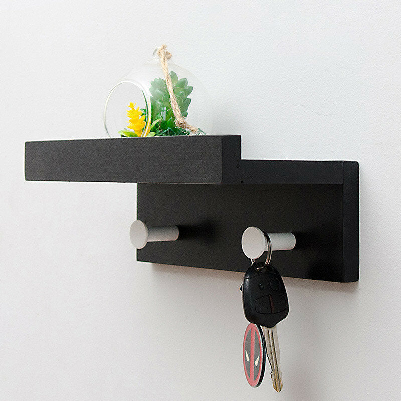 Mrosaa In-line Partition Wall-mounted Solid Wood Hook Rack Wall Shelf Rack Storage Holder Image 3