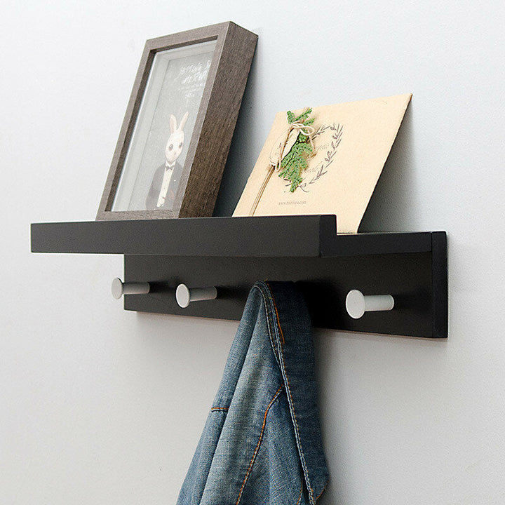 Mrosaa In-line Partition Wall-mounted Solid Wood Hook Rack Wall Shelf Rack Storage Holder Image 5