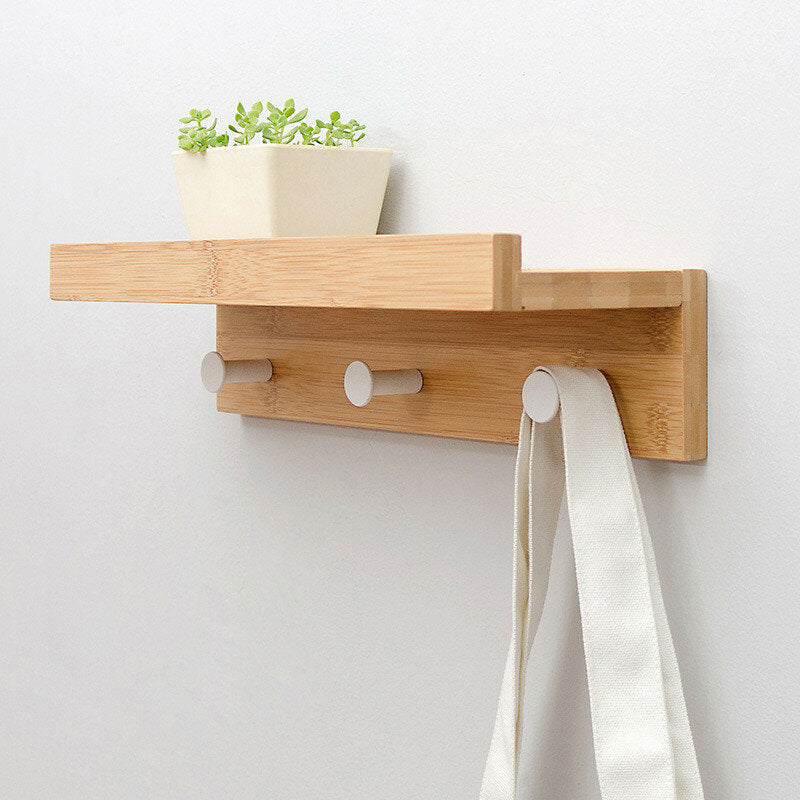 Mrosaa In-line Partition Wall-mounted Solid Wood Hook Rack Wall Shelf Rack Storage Holder Image 11