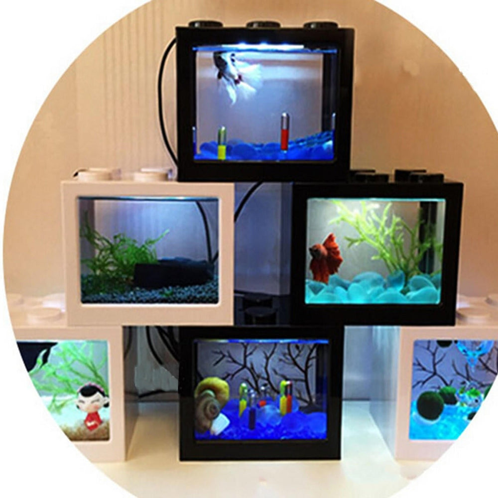 Mini USB LED Light Clear Fish Tank Mini Aquarium Box Bettas Office Desktop Decor Image 2