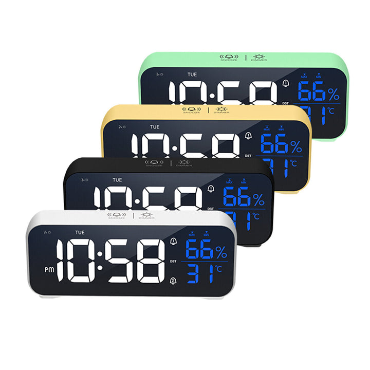 Mirror Alarm Clock LED Music Wall Digital Clock Time Temperature Humidity Display USB Rechargeable Table Clock Image 1