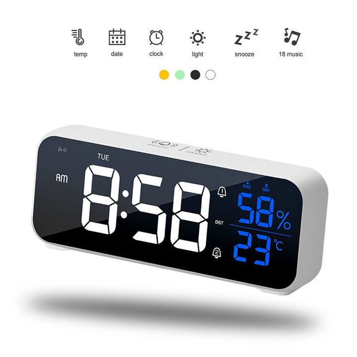 Mirror Alarm Clock LED Music Wall Digital Clock Time Temperature Humidity Display USB Rechargeable Table Clock Image 2