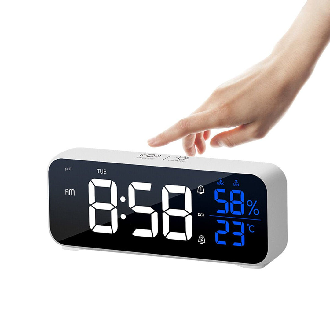 Mirror Alarm Clock LED Music Wall Digital Clock Time Temperature Humidity Display USB Rechargeable Table Clock Image 4