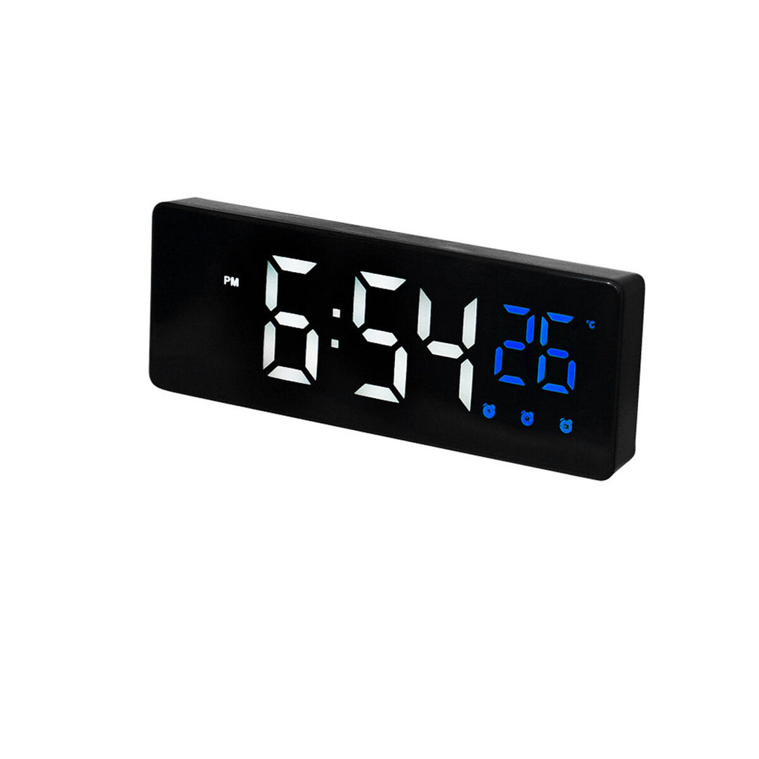 Mirror Alarm Clock LED Digital Voice Control Snooze Time Temperature Display Alarm Clock Image 1