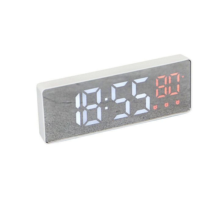 Mirror Alarm Clock LED Digital Voice Control Snooze Time Temperature Display Alarm Clock Image 5