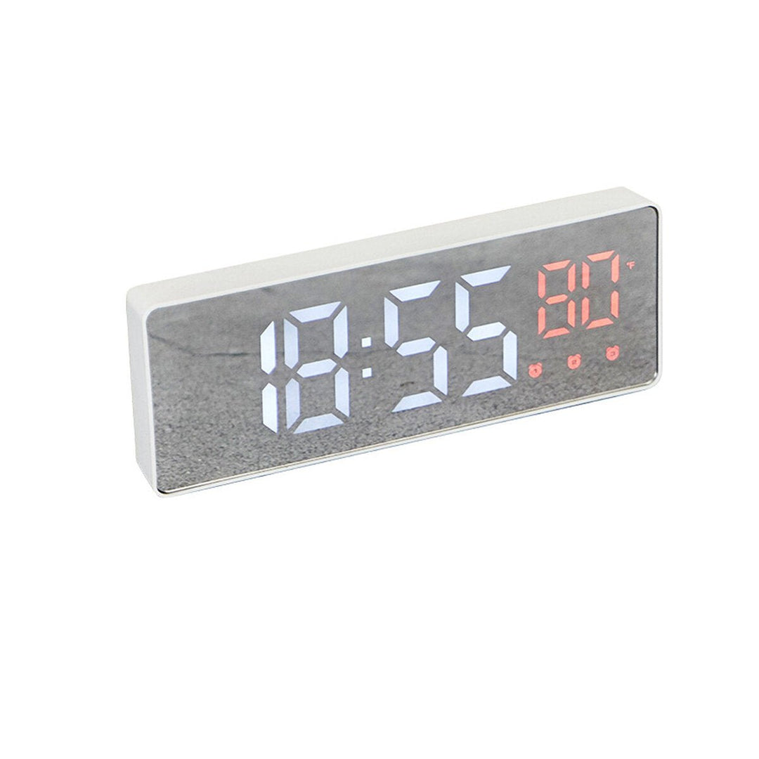 Mirror Alarm Clock LED Digital Voice Control Snooze Time Temperature Display Alarm Clock Image 1