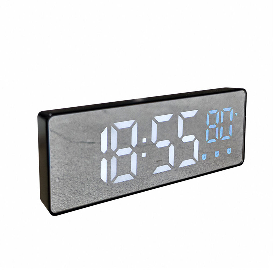 Mirror Alarm Clock LED Digital Voice Control Snooze Time Temperature Display Alarm Clock Image 6