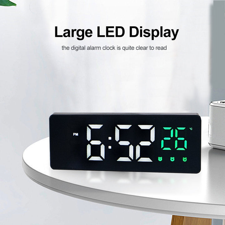 Mirror Alarm Clock LED Digital Voice Control Snooze Time Temperature Display Alarm Clock Image 10