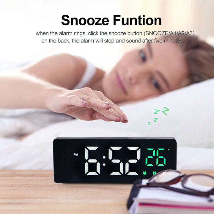 Mirror Alarm Clock LED Digital Voice Control Snooze Time Temperature Display Alarm Clock Image 11