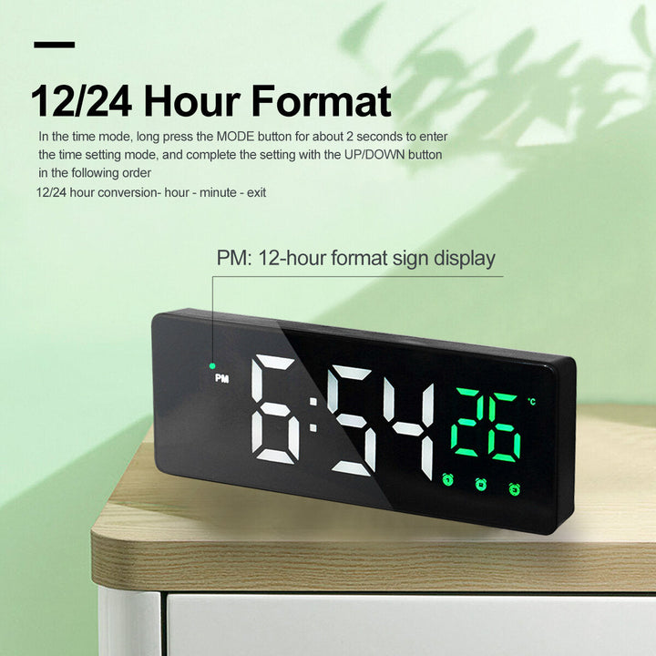 Mirror Alarm Clock LED Digital Voice Control Snooze Time Temperature Display Alarm Clock Image 12