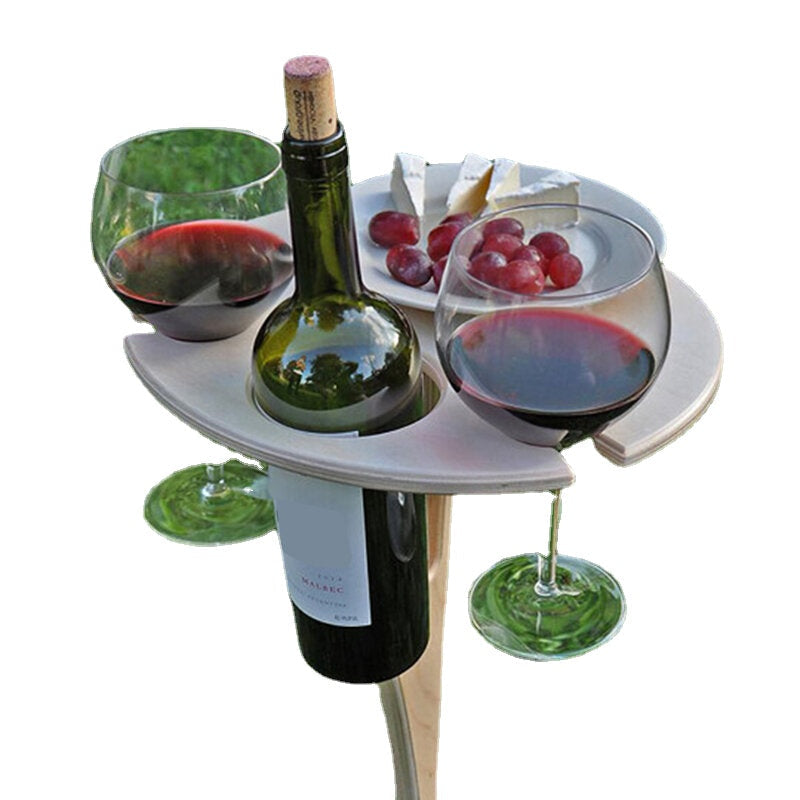 Outdoor Drink Table Mini Wooden Rack Foldable Round Desktop Easy Carry Desk Furniture Cup Glass Holder Picnic Table Image 1