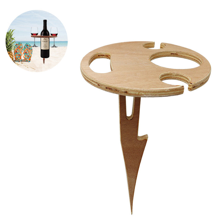 Outdoor Drink Table Mini Wooden Rack Foldable Round Desktop Easy Carry Desk Furniture Cup Glass Holder Picnic Table Image 2