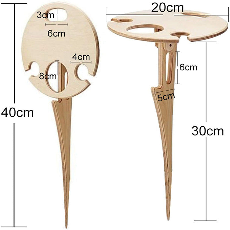 Outdoor Drink Table Mini Wooden Rack Foldable Round Desktop Easy Carry Desk Furniture Cup Glass Holder Picnic Table Image 3